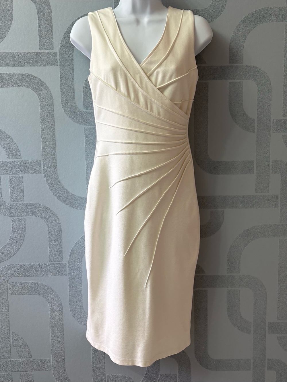 le château Cream Faux-Wrap Midi Sheath Dress